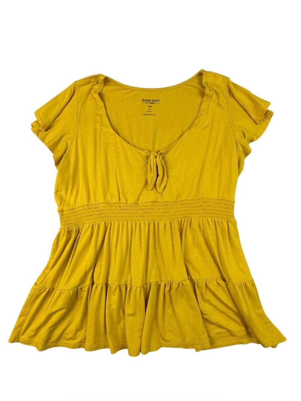TORRID Super Soft Tie Front Keyhole Babydoll Top Womens Plus Size 3X Boho Yellow